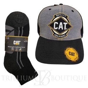 BUNDLE CAT Caterpillar Power Mesh Stretch Cap Hat & Half Cushion Quarter Socks